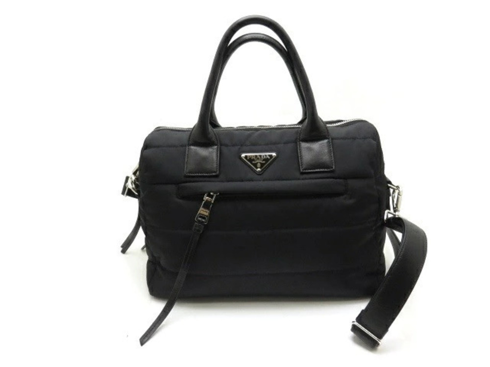 Prada Tessuto Saffiano Shoulder Bag Calfskin Black